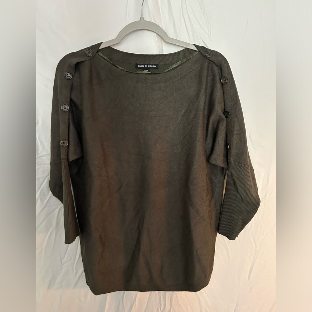 Cable & Gauge Green Quarter Sleeve Sweater, Size Large